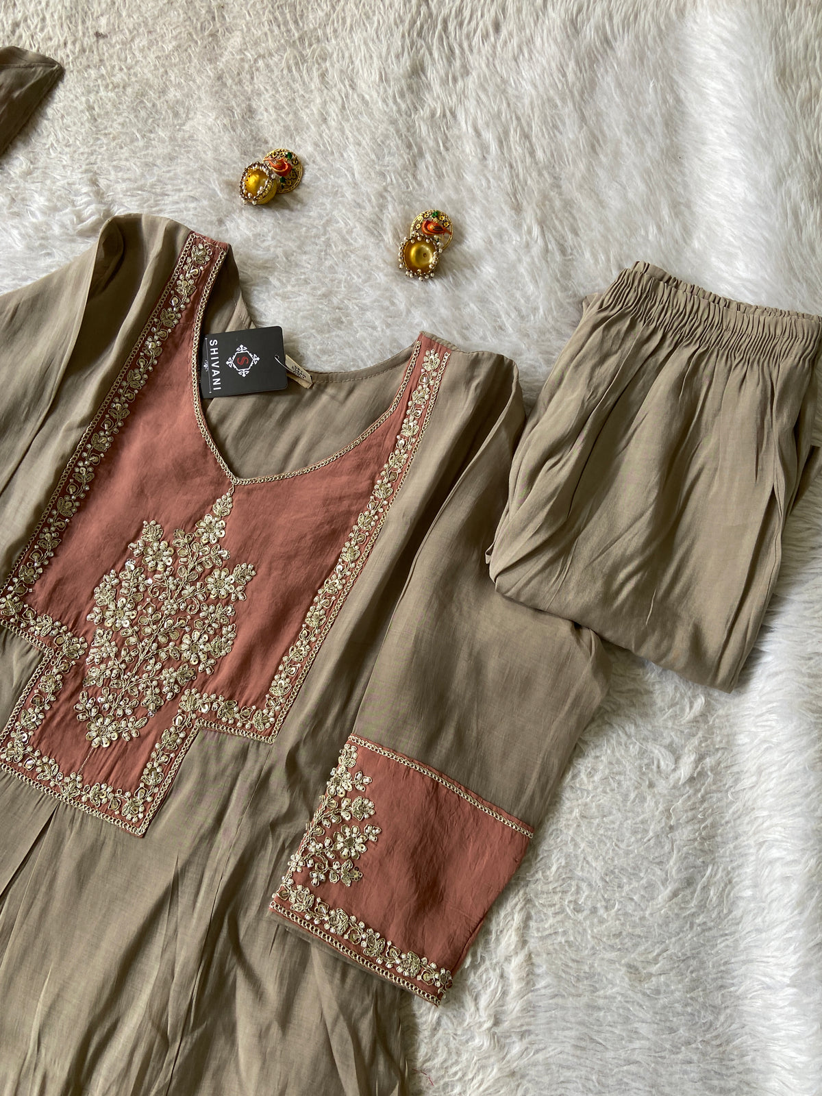 Premium Work, Silk Aline Kurti With Semi Palazzo And Dupatta. Silk Suit Sets For Women Online India. Shop the Latest Festive Summer Collection at Shivani Designer Kurti.