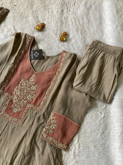 Premium Work, Silk Aline Kurti With Semi Palazzo And Dupatta. Silk Suit Sets For Women Online India. Shop the Latest Festive Summer Collection at Shivani Designer Kurti.