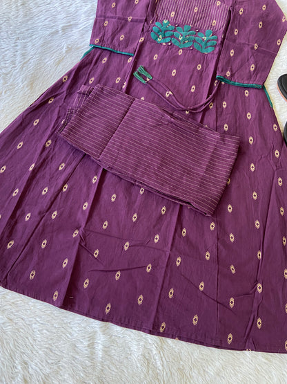 Angarakha Style With Aplic Work Aline Kurti And Palazzo (Gamthi Pair). Cotton Aline Kurti Sets For Women.
