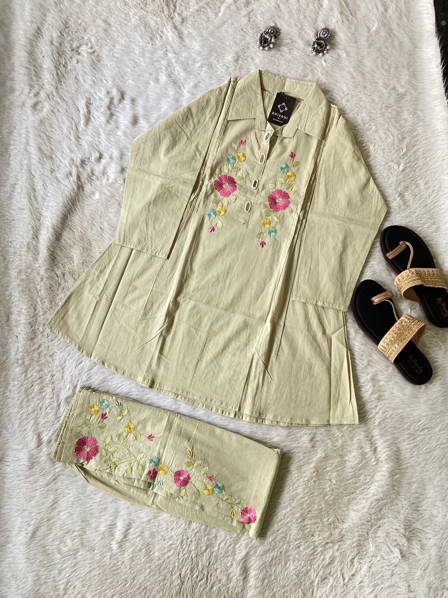 Beautiful Embroidery Work Cotton Co-ord Set With Palazzo. Cotton Co-ord Sets For Women Online India. Shop the Latest Festive Summer Collection at Shivani Designer Kurti.