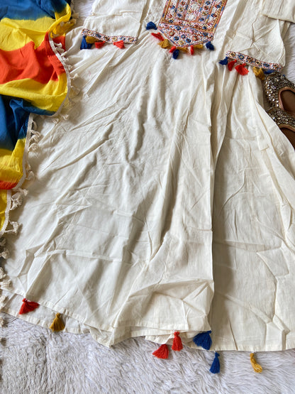 Navaratri Special Cotton Anarkali Kurti With Pant And Dupatta. Cotton Suit Sets For Women Online India. Shop the Latest Festive Summer Collection at Shivani Designer Kurti.