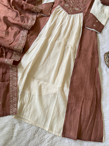Handwork Aline Kurti With Palazzo And Dupatta. Silk Suit Sets For Women Online India. Shop the Latest Festive Summer Collection at Shivani Designer Kurti.