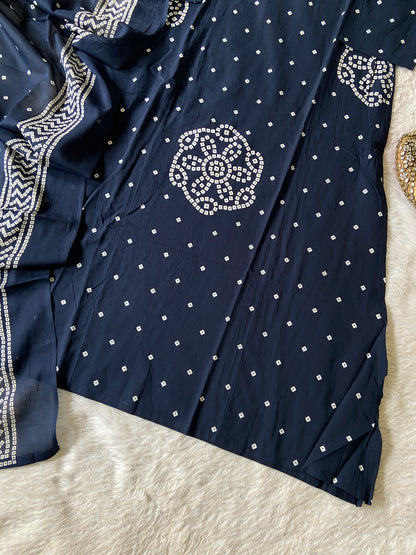 Bandani / Bandhej Print Cotton Aline Kurti With Palazzo And Dupatta.. Cotton Suit Sets For Women Online India. Shop the Latest Festive Summer Collection at Shivani Designer Kurti.