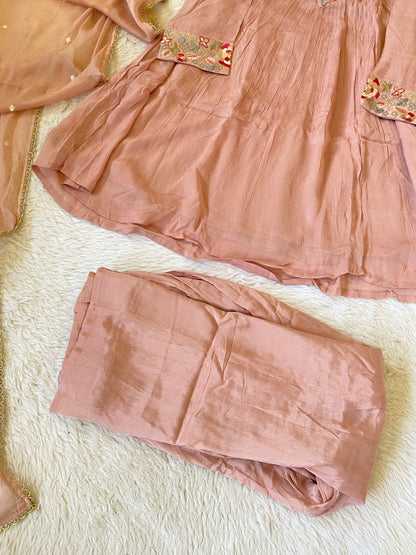 Premium Short Kurti Suit. Full Sleeve Chinnon Short Kurti With Full Flair Palazzo And Dupatta. Silk Suit Sets For Women Online India. Shop the Latest Festive Summer Collection at Shivani Designer Kurti.