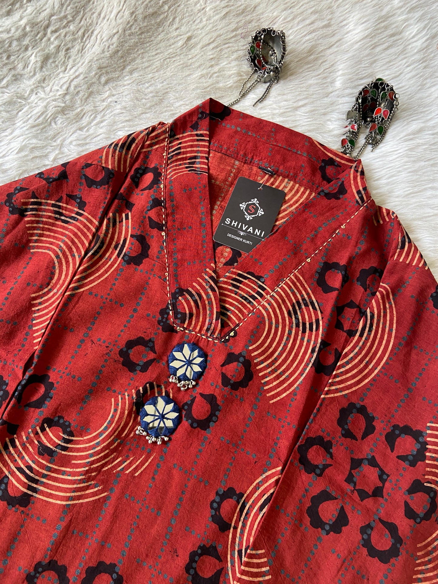 Cotton Midi, Cotton Aline Kurti With Mirror Work (Gamthi Kurti). Cotton Kurti For Women online India. Shop the Latest Festive Summer Collection at Shivani Designer Kurti.