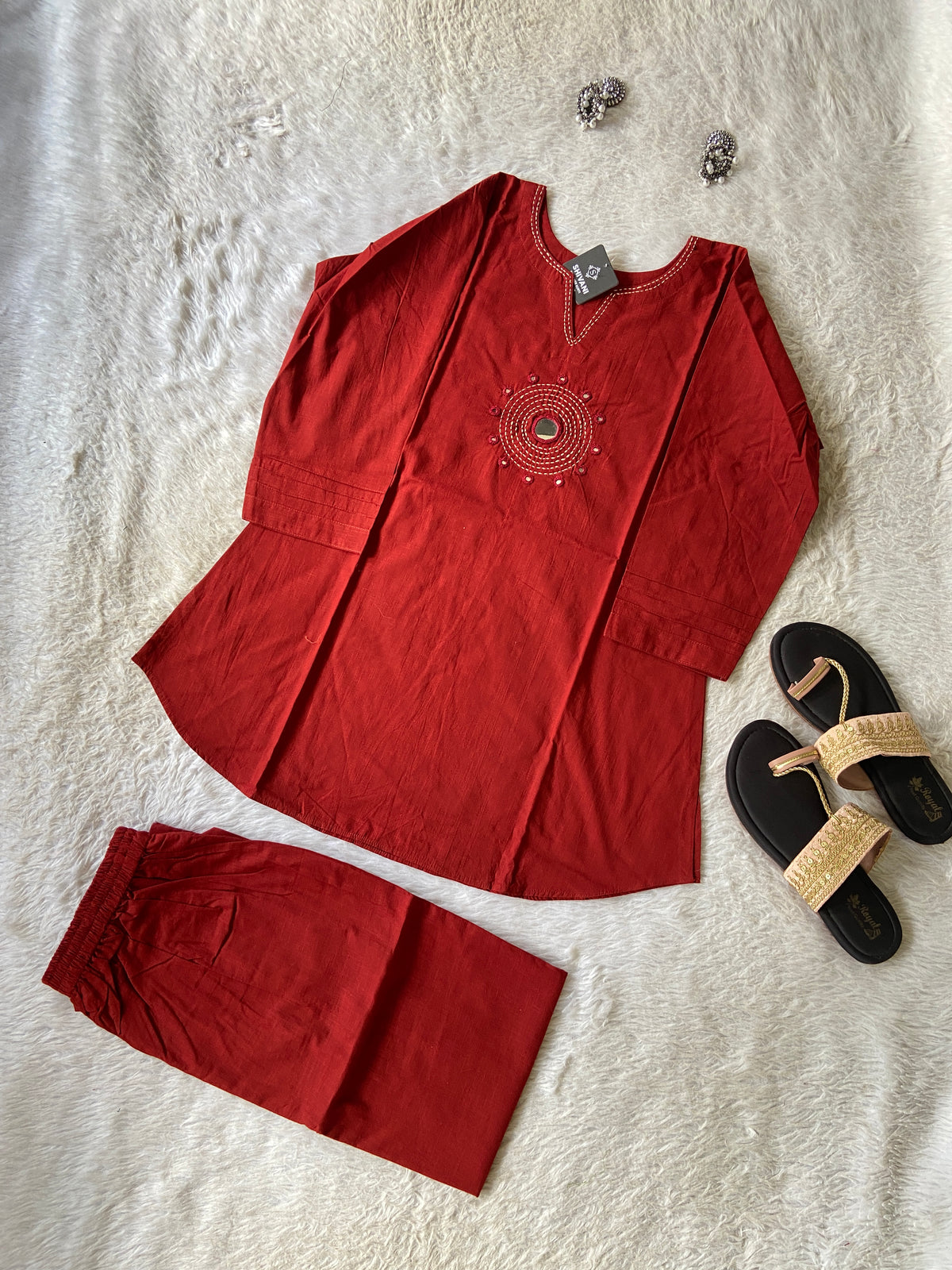 Mirror Work Cotton Co-ord Set With Palazzo. Cotton Co-ord Sets For Women Online India. Shop the Latest Festive Summer Collection at Shivani Designer Kurti.