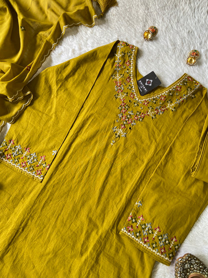 Embroidery Work Cotton Straight Kurti, Pant And Dupatta. Cotton Suits Sets For Women Online India. Shop the Latest Festive Summer Collection at Shivani Designer Kurti.