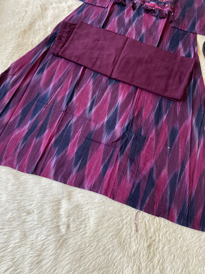 Ikkat Print Cotton Aline Kurti With Palazzo. Cotton Kurti Sets For Women Online India. Shop the Latest Festive Summer Collection at Shivani Designer Kurti.