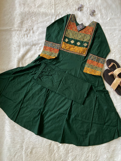 Anarkali Cotton Palazzo Pair (Gamthi Pair), Cotton Aline Kurti Sets For Women