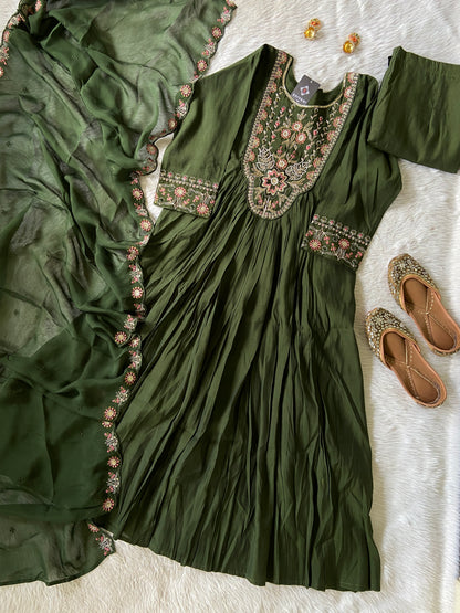 Silk Aline Kurtis With Palazzo And Dupatta. Silk Suit Sets For Women. Shop the Latest Festive Summer Collection at Shivani Designer Kurti.