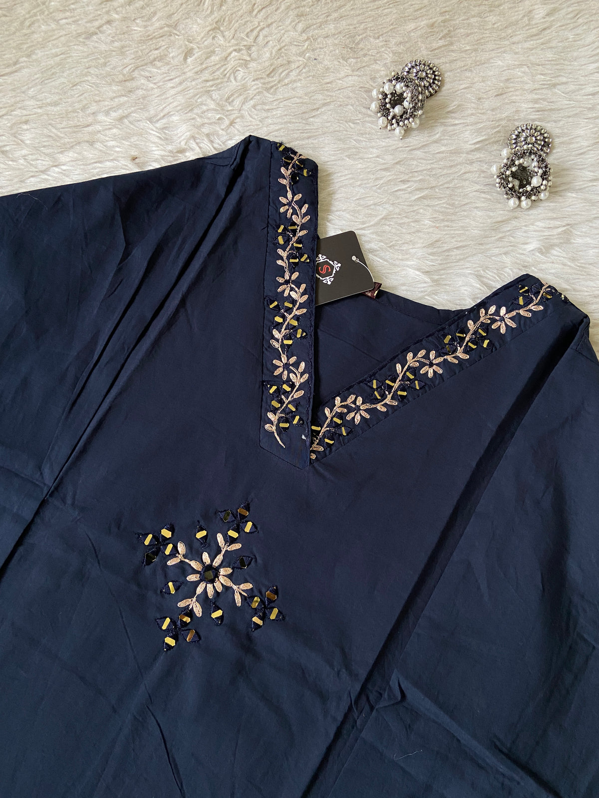 V-Neck Golden Work Cotton Aline Kurti And Palazzo. Cotton Aline Kurti Sets For Women Online India. Shop the Latest Festive Summer Collection at Shivani Designer Kurti.