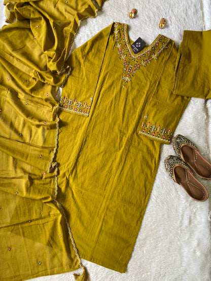 Embroidery Work Cotton Straight Kurti, Pant And Dupatta. Cotton Suits Sets For Women Online India. Shop the Latest Festive Summer Collection at Shivani Designer Kurti.