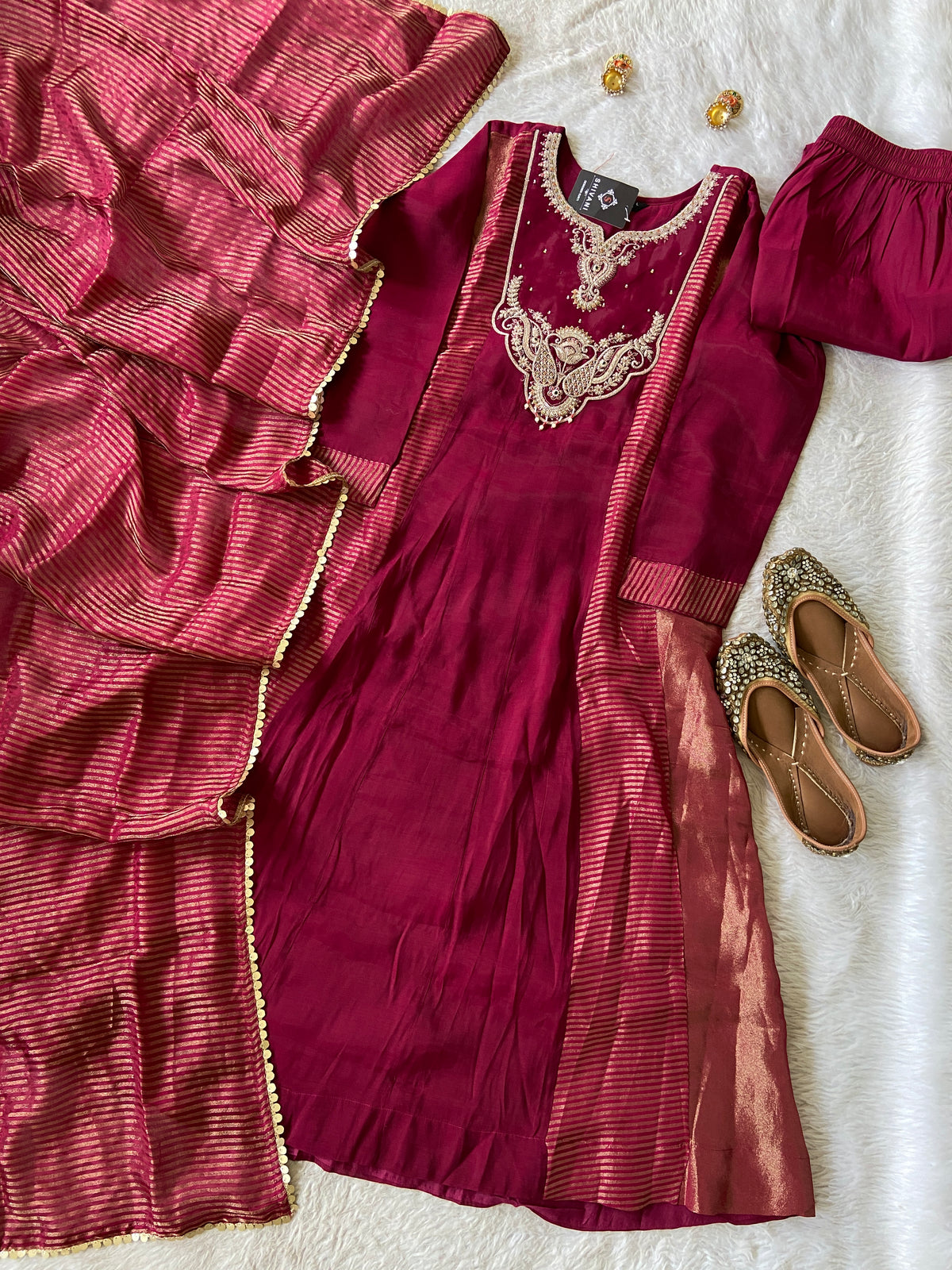 Embroidery Work Aline Kurti, Palazzo And Dupatta. Silk Suit Sets For Women Online India. Shop the Latest Festive Summer Collection at Shivani Designer Kurti.