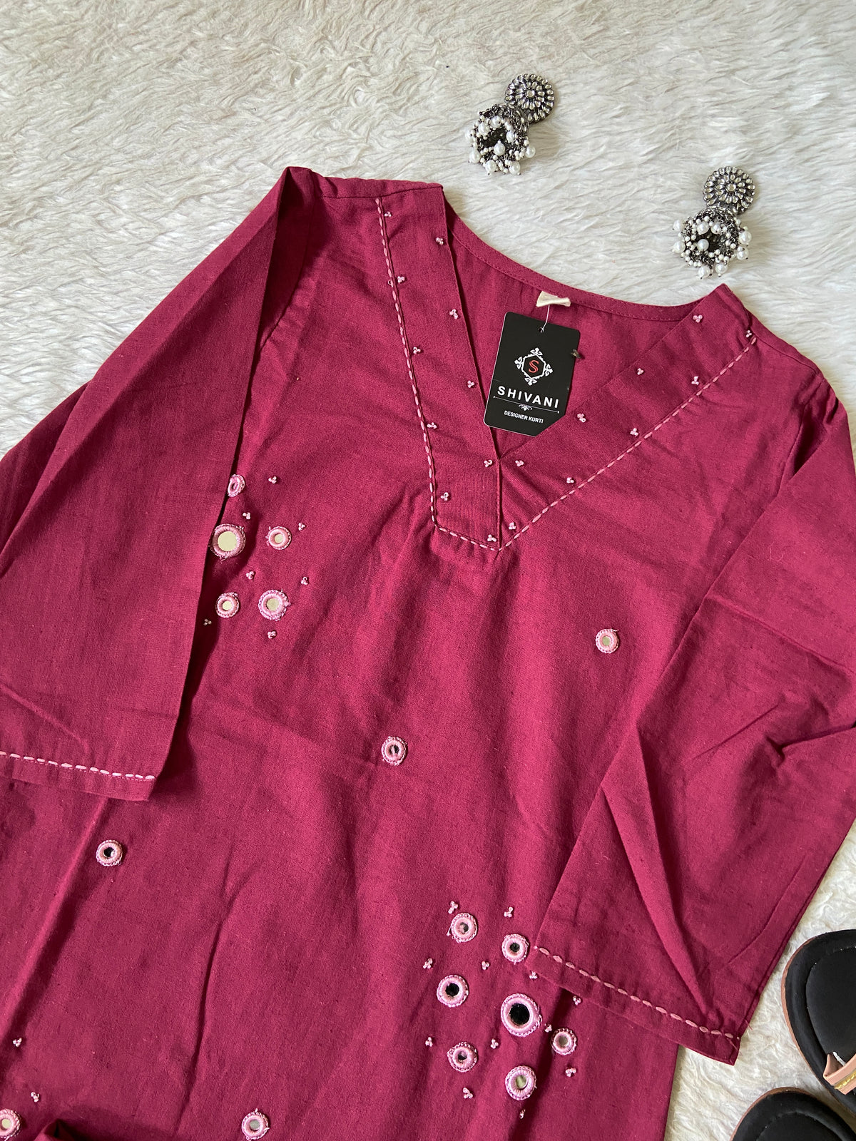 Mirror Work Cotton Straight Kurti And Palazzo. Cotton Straight Kurti Sets For Women Online India. Shop the Latest Festive Summer Collection at Shivani Designer Kurti.