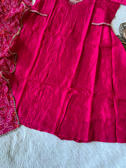 Premium Hand Work Anarkali Kurti With Pant And Bandhani Dupatta. Silk Suit Sets For Women Online India. Shop the Latest Festive Summer Collection at Shivani Designer Kurti.
