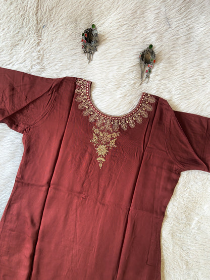 Embroidery Work Straight Satin Silk Kurti. Silk Kurtis For Women Online India. Shop the Latest Festive Summer Collection at Shivani Designer Kurti.