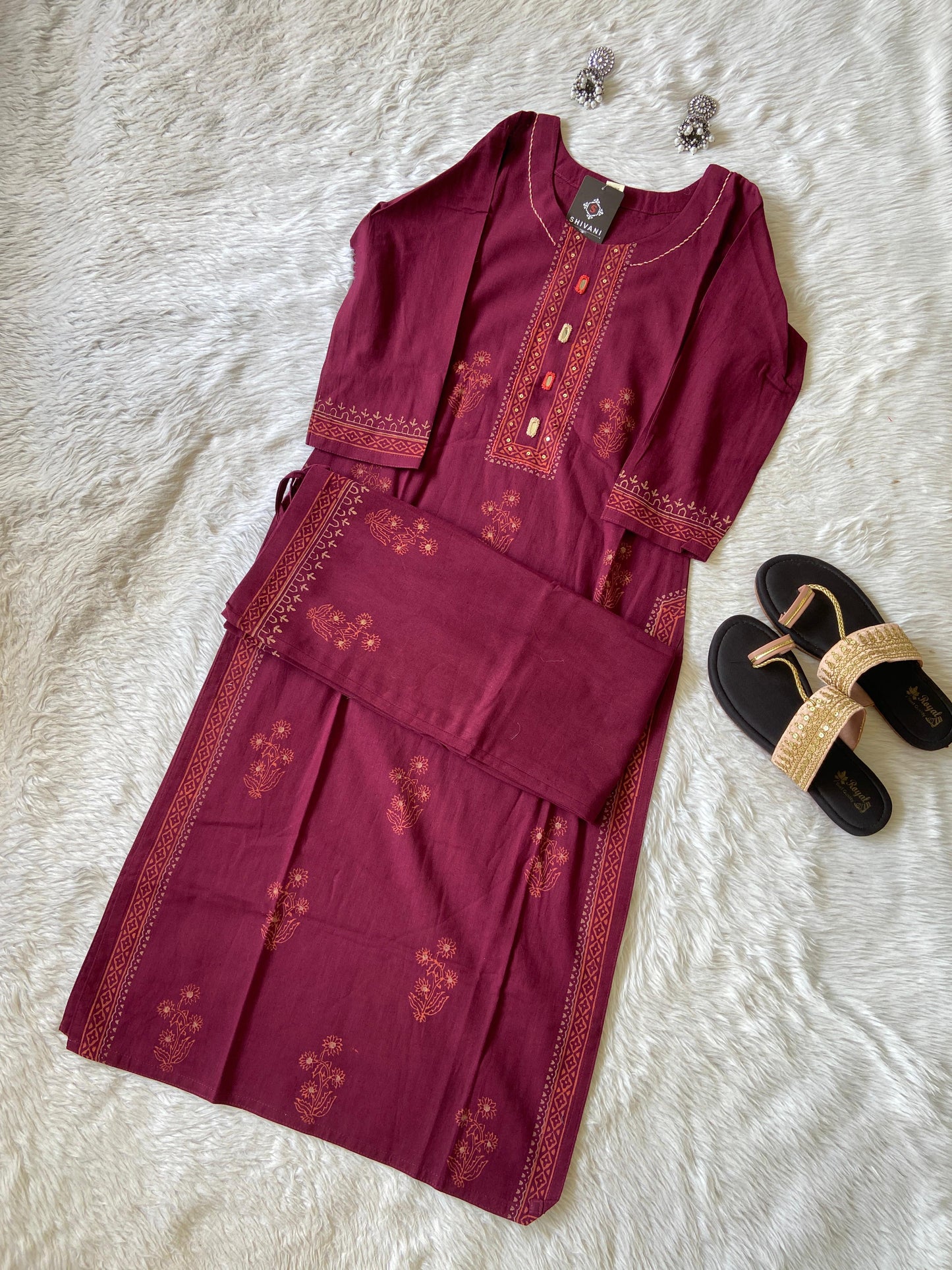 Block Print Concept Palazzo Pair, Cotton StraightCut Kurti Sets For Women