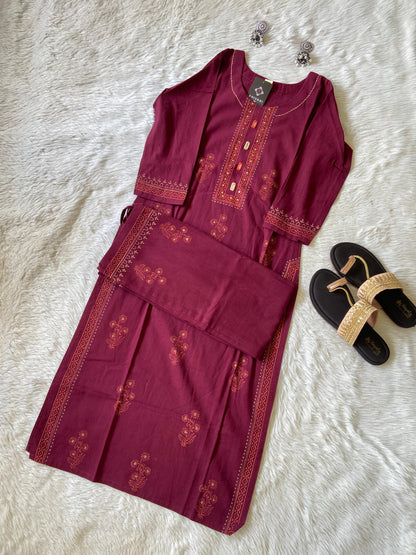 Block Print Concept Palazzo Pair, Cotton StraightCut Kurti Sets For Women