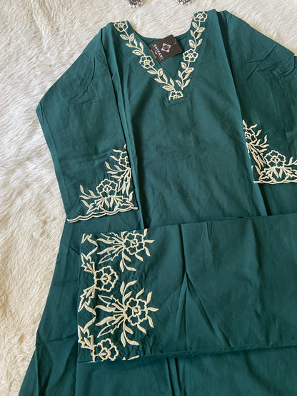 Flower Embroidery Work Cotton Aline Kurti With Palazzo. Cotton Kurti Sets For Women Online India. Shop the Latest Festive Summer Collection at Shivani Designer Kurti.