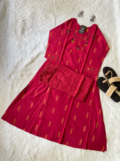 Handwork in Neck Cotton Aline Kurti With Palazzo. Cotton Aline Kurti Sets For Women Online India. Shop the Latest Festive Summer Collection at Shivani Designer Kurti.