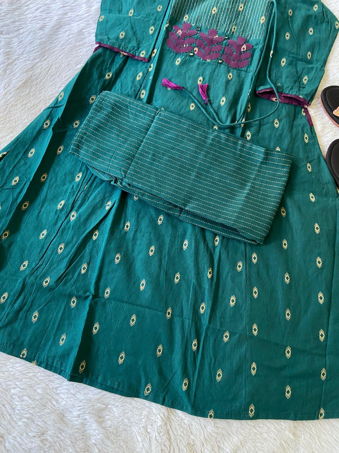 Angarakha Style With Aplic Work Aline Kurti And Palazzo (Gamthi Pair). Cotton Aline Kurti Sets For Women.
