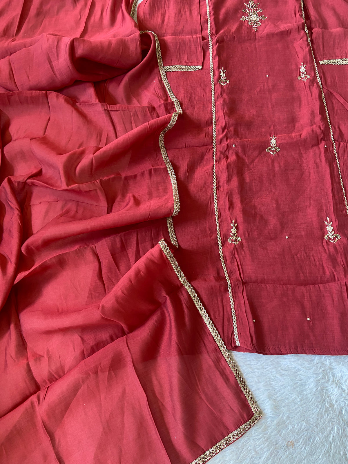 HandWork Work Mul Chanderi ALine Kurti With Semi Palazzo And Dupatta. Silk Suit Sets For Women Online India. Shop the Latest Festive Summer Collection at Shivani Designer Kurti.