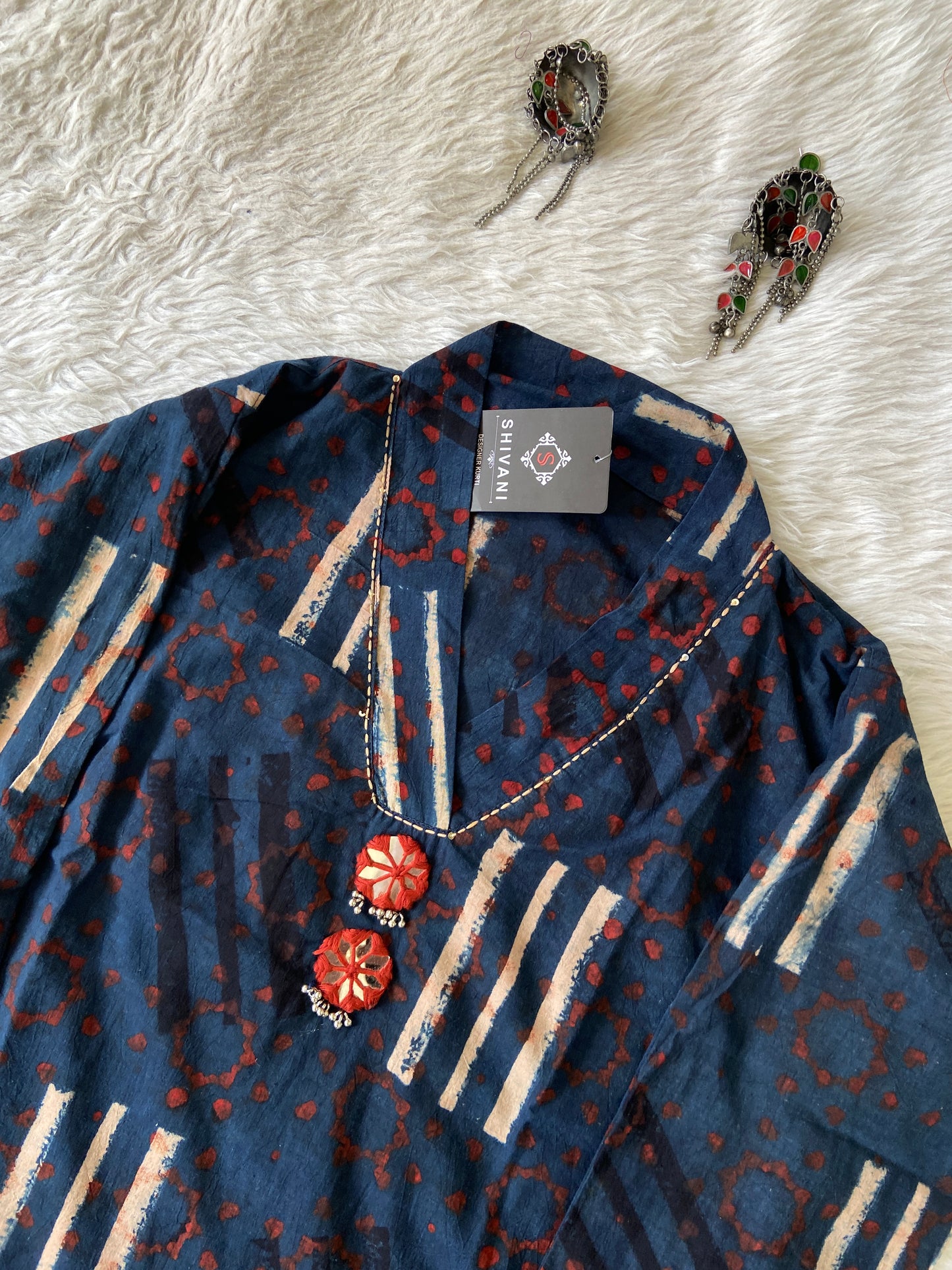 Cotton Midi, Cotton Aline Kurti With Mirror Work (Gamthi Kurti). Cotton Kurti For Women online India. Shop the Latest Festive Summer Collection at Shivani Designer Kurti.