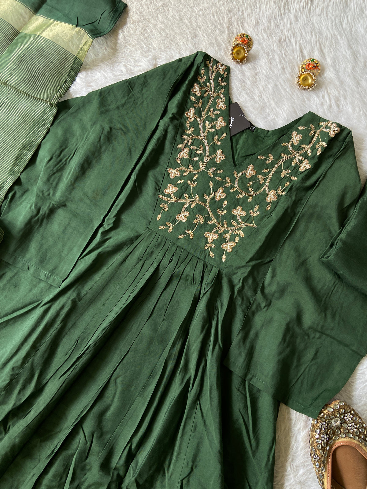 Hand Work Neck, Jamdani Silk Aline Kurti With Palazzo And Dupatta. Silk Suit Sets For Women Online India. Shop the Latest Festive Summer Collection at Shivani Designer Kurti.