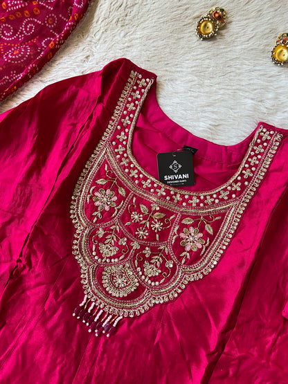 Premium Hand Work Anarkali Kurti With Pant And Bandhani Dupatta. Silk Suit Sets For Women Online India. Shop the Latest Festive Summer Collection at Shivani Designer Kurti.