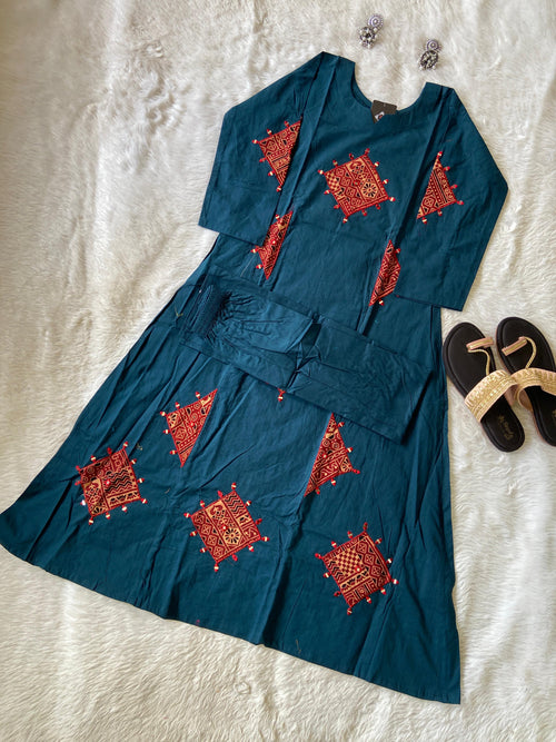 Gamthi Patch Work Aline Kurti And Palazzo (Gamthi Pair), Cotton Aline Kurti Sets For Women