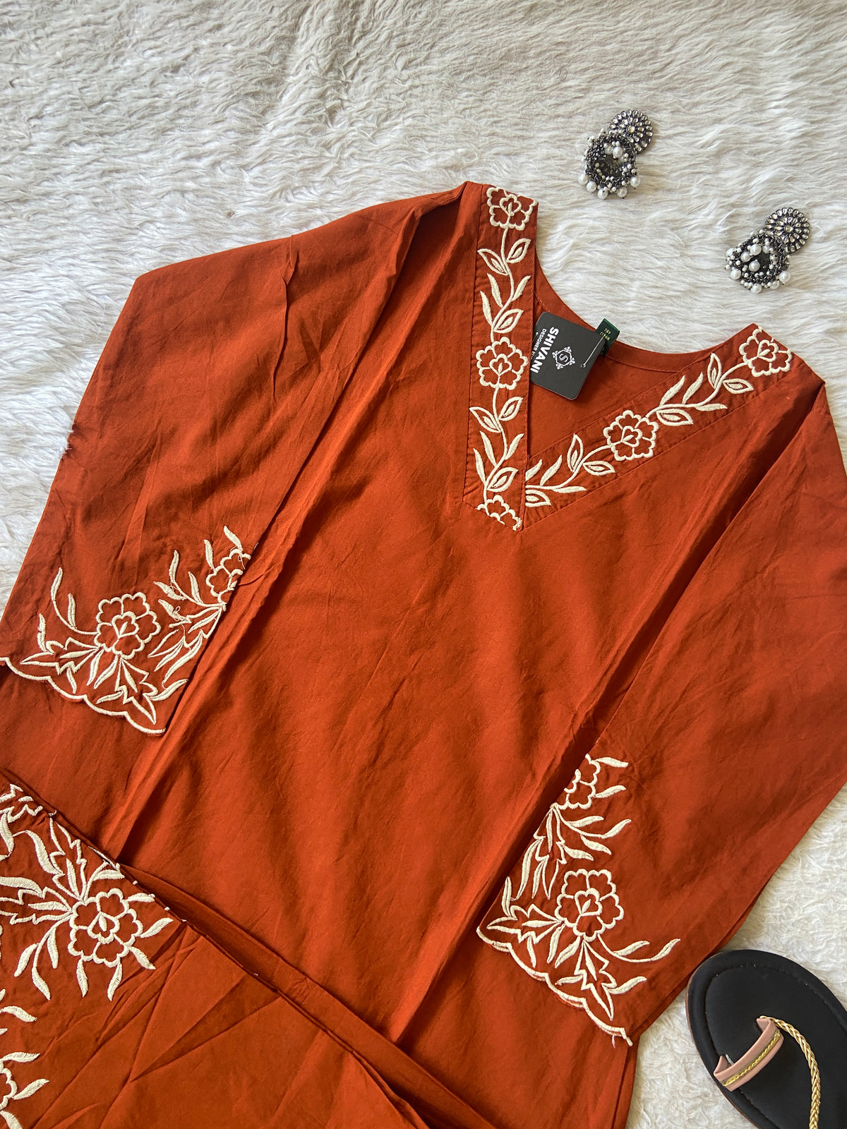 Flower Embroidery Work Cotton Aline Kurti With Palazzo. Cotton Kurti Sets For Women Online India. Shop the Latest Festive Summer Collection at Shivani Designer Kurti.