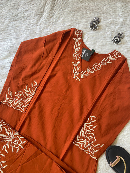 Flower Embroidery Work Cotton Aline Kurti With Palazzo. Cotton Kurti Sets For Women Online India. Shop the Latest Festive Summer Collection at Shivani Designer Kurti.