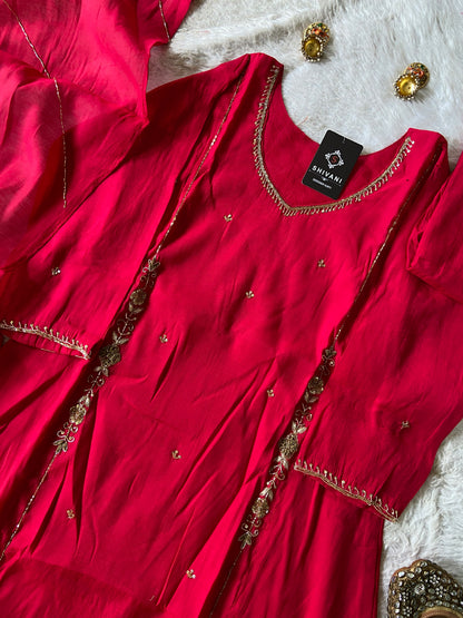 Handwork Work Aline Kurti, Palazzo And Dupatta. Silk Suit Sets For Women Online India. Shop the Latest Festive Summer Collection at Shivani Designer Kurti.
