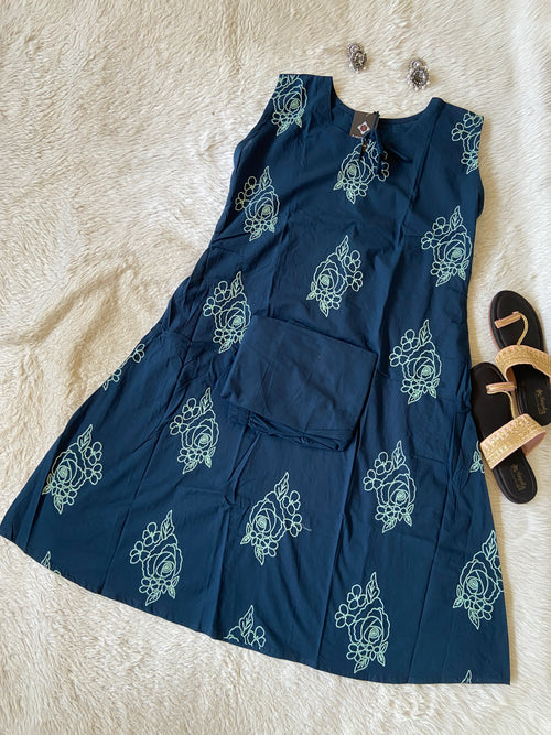 Embroidery Work Sleeveless Cotton Aline Kurti And Palazzo. Cotton Kurti Sets For Women Online India. Shop the Latest Festive Summer Collection at Shivani Designer Kurti.