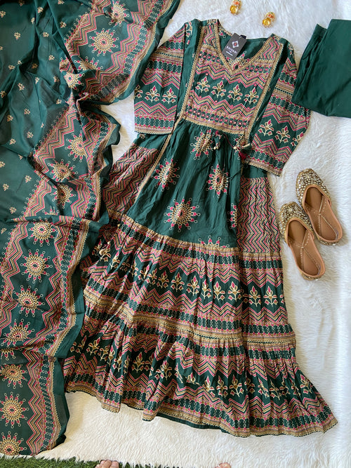 Jaipuri Cotton Anarkali Kurti With Pant And Dupatta. Cotton Suit Sets For Women Online India. Shop the Latest Festive Summer Collection at Shivani Designer Kurti.