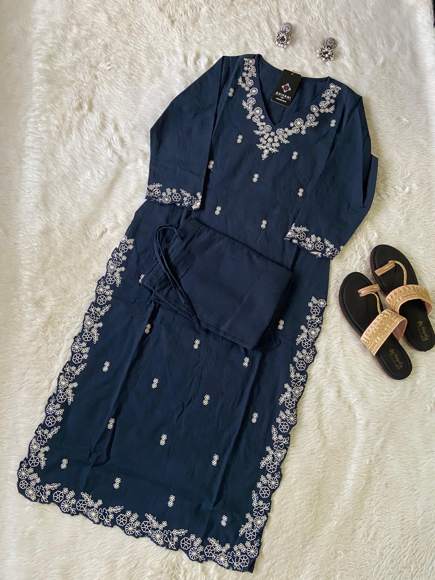 Embroidery Work In Kurti And Matching Palazzo, Cotton Kurti Sets For Women