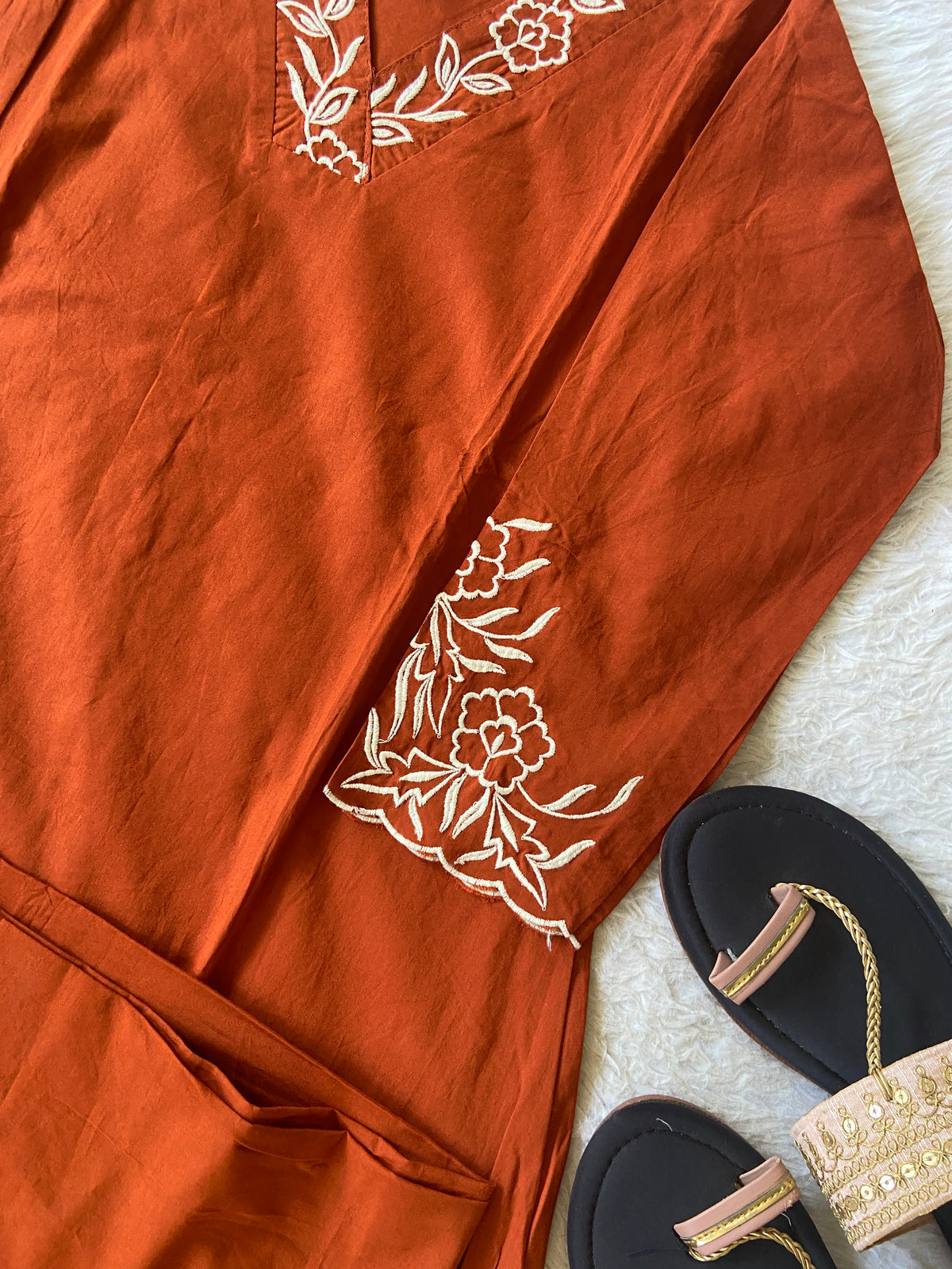 Flower Embroidery Work Cotton Aline Kurti With Palazzo. Cotton Kurti Sets For Women Online India. Shop the Latest Festive Summer Collection at Shivani Designer Kurti.
