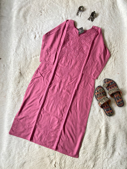 Rayon Straight Lucknowi Chikankari Long Kurti. Rayon Kurti For Women online India. Shop the Latest Festive Summer Collection at Shivani Designer Kurti.