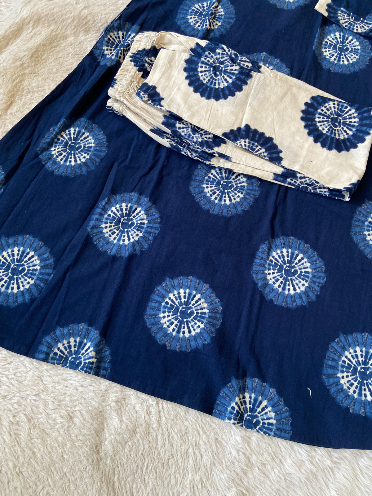 Shibori Print Cotton Aline Kurti With Pant. Cotton Kurti Sets For Women Online India. Shop the Latest Festive Summer Collection at Shivani Designer Kurti.