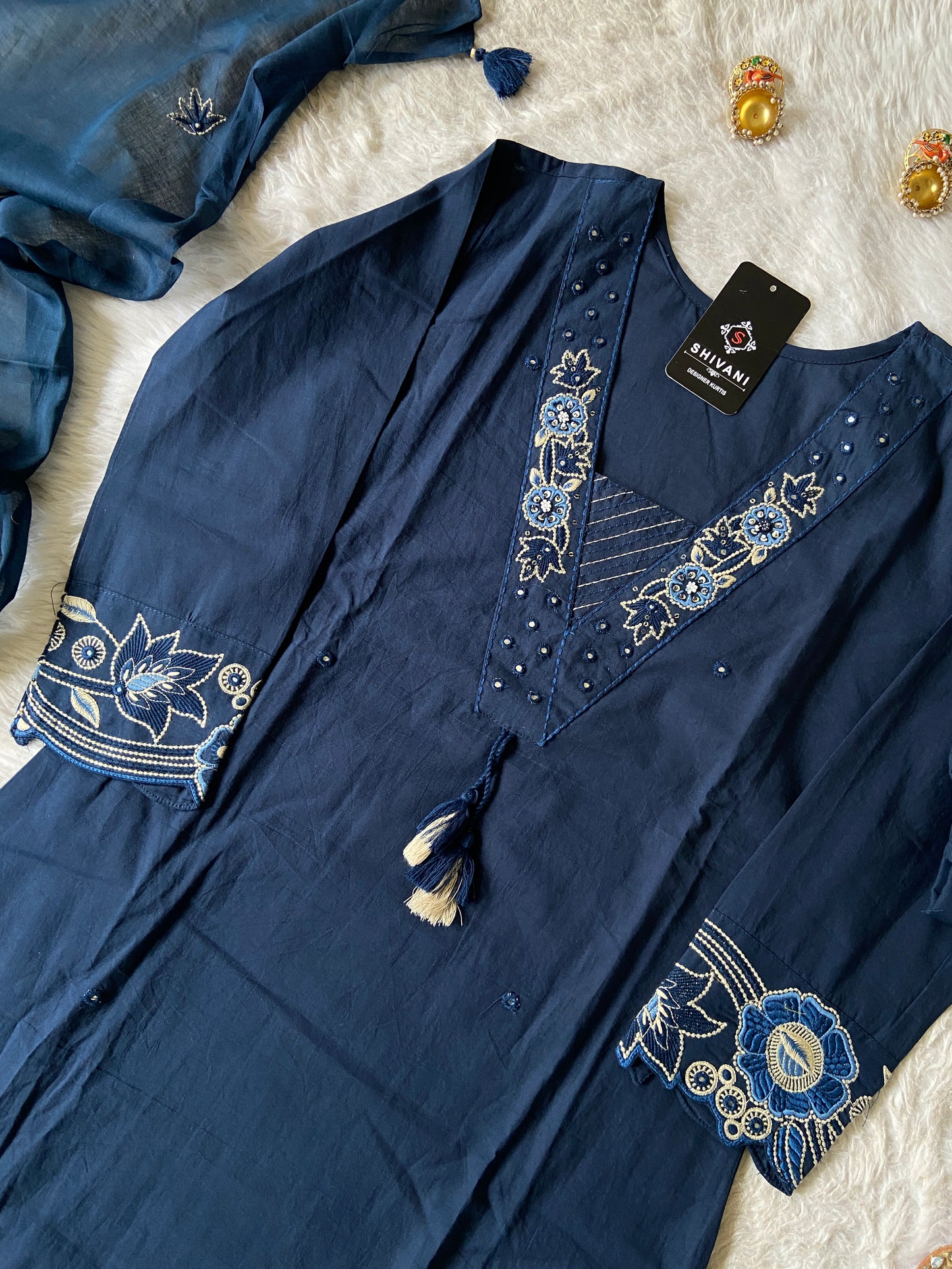 V-neck Style Embroidery Work Cotton Straight Kurtis With Palazzo And Dupatta.. Cotton Suit Sets For Women Online India. Shop the Latest Festive Summer Collection at Shivani Designer Kurti.