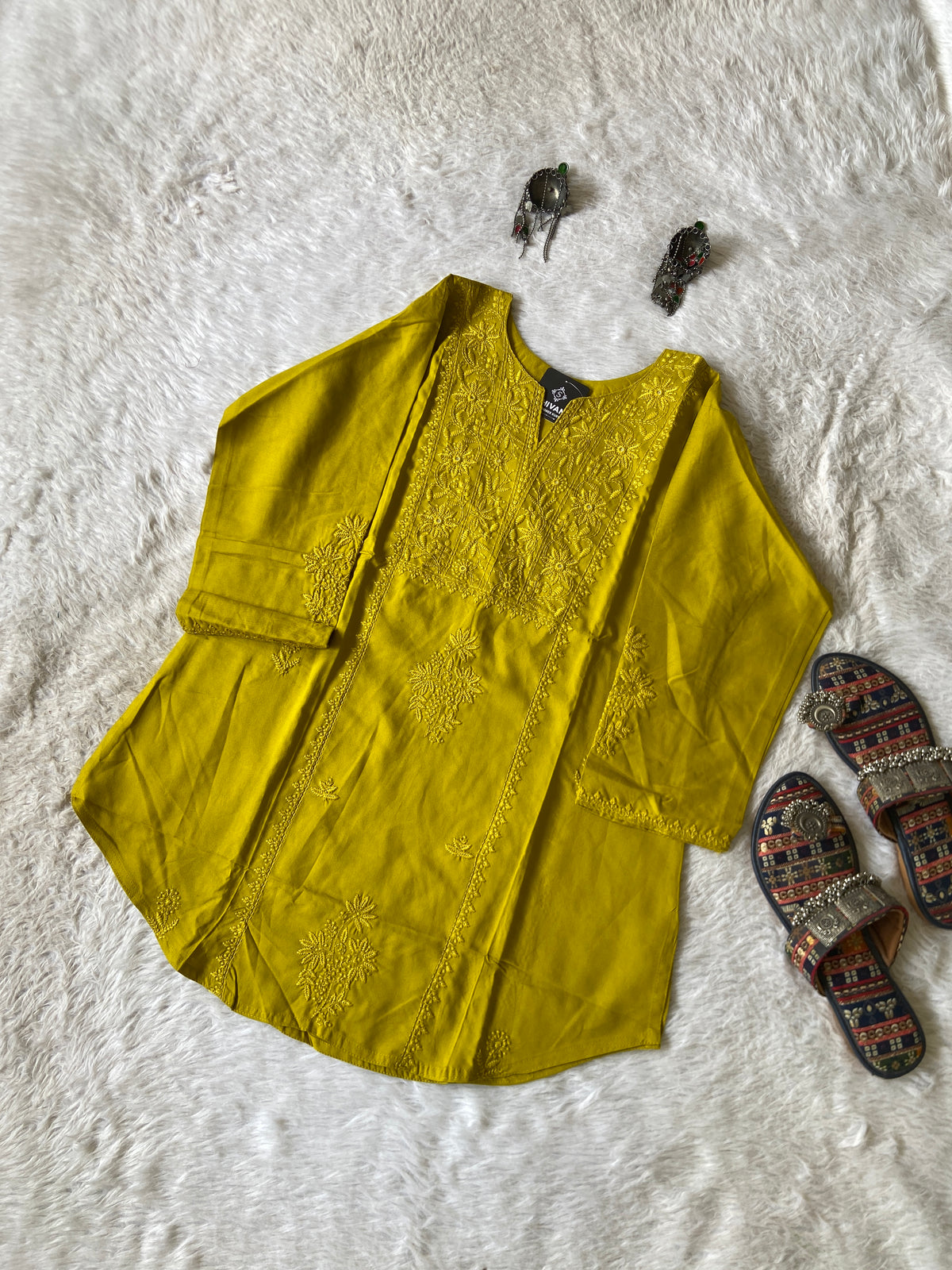 Rayon Lucknowi Chikankari Short Kurti. Rayon Short Top For Women online India. Shop the Latest Festive Summer Collection at Shivani Designer Kurti.