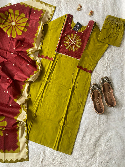Cotton Straight Cut Kurti With Palazzo And Dupatta(Gamthi Pair). Cotton Suit Sets For Women Online India. Shop the Latest Festive Summer Collection at Shivani Designer Kurti.