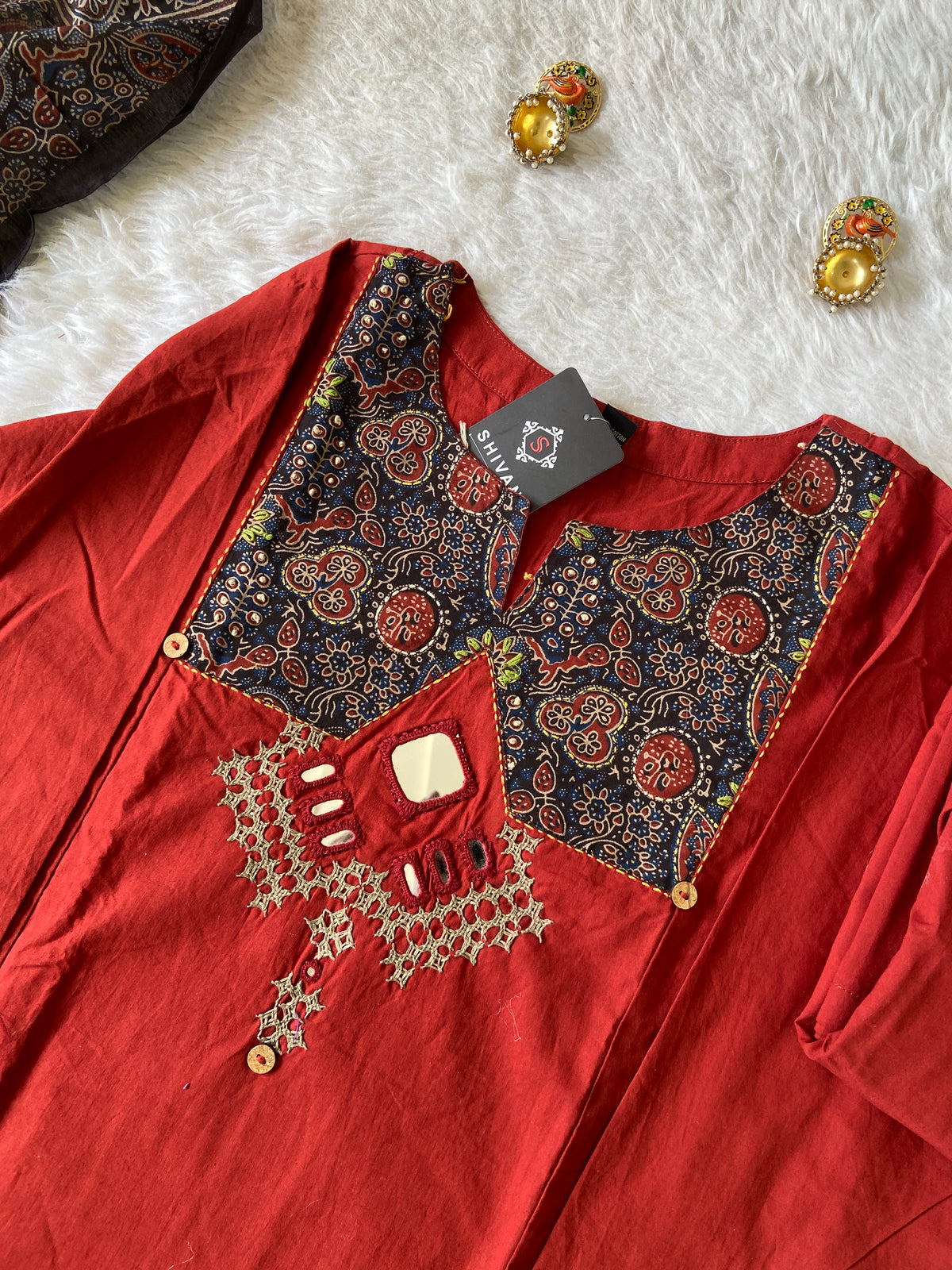 Cotton Hand Work Aline Kurti With Plain Palazzo And Printed Dupatta (Gamthi Pair). Cotton Suit Sets For Women Online India. Shop the Latest Festive Summer Collection at Shivani Designer Kurti.
