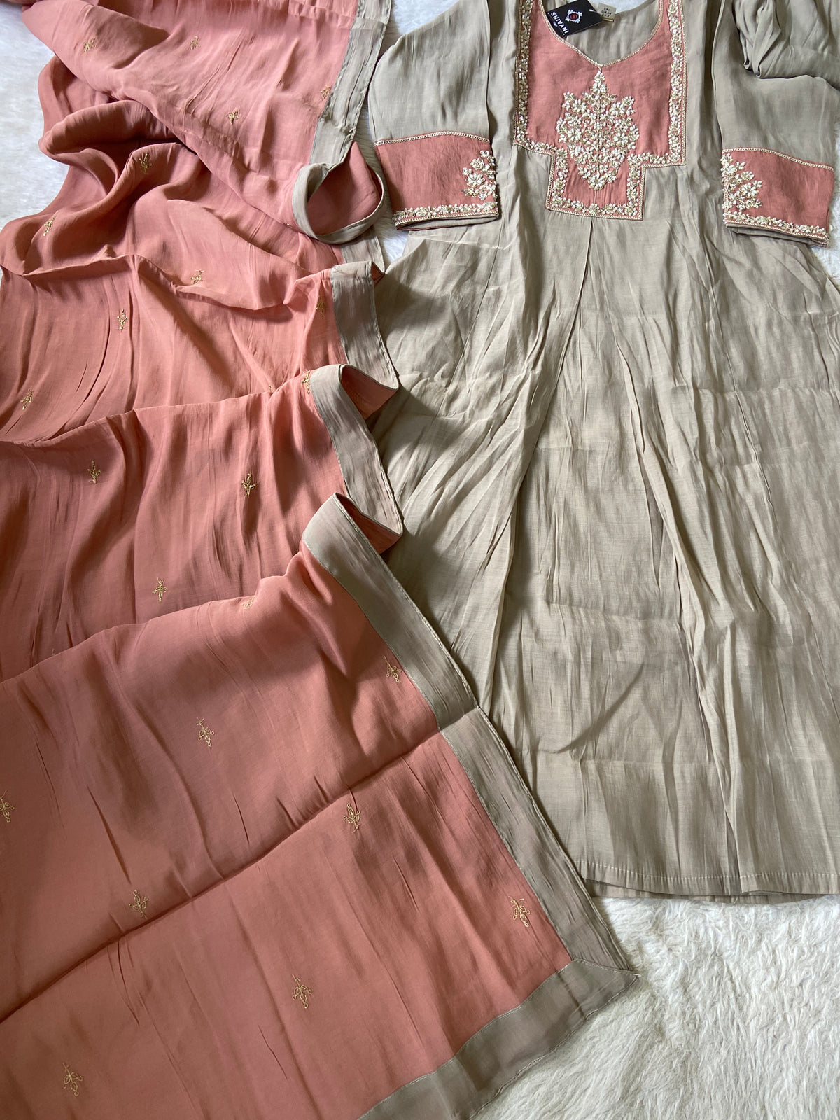 Premium Work, Silk Aline Kurti With Semi Palazzo And Dupatta. Silk Suit Sets For Women Online India. Shop the Latest Festive Summer Collection at Shivani Designer Kurti.
