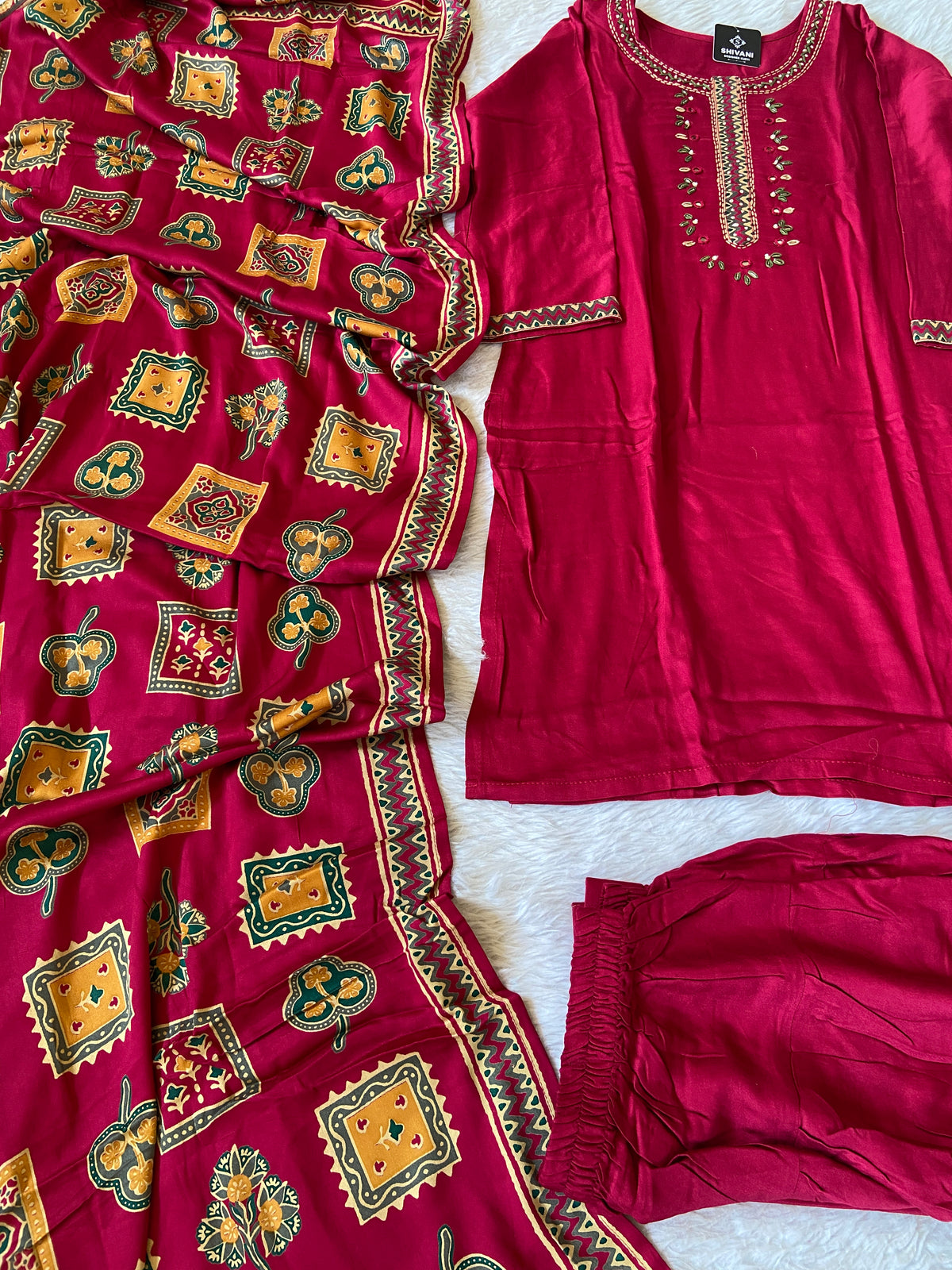 Handwork Short Kurti With Farsi Salwar And Dupatta. Silk Suit Sets For Women Online India. Shop the Latest Festive Summer Collection at Shivani Designer Kurti.