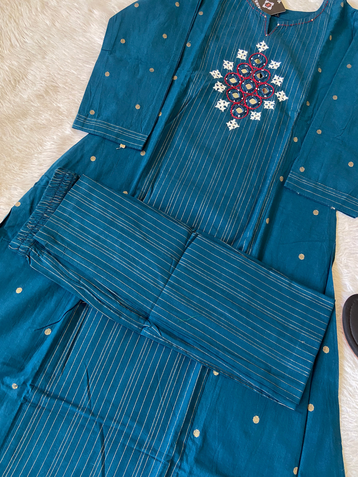Mirror Work With Hand Work Cotton Aline Kurti With Pant. Cotton Kurti Sets For Women Online India. Shop the Latest Festive Summer Collection at Shivani Designer Kurti.