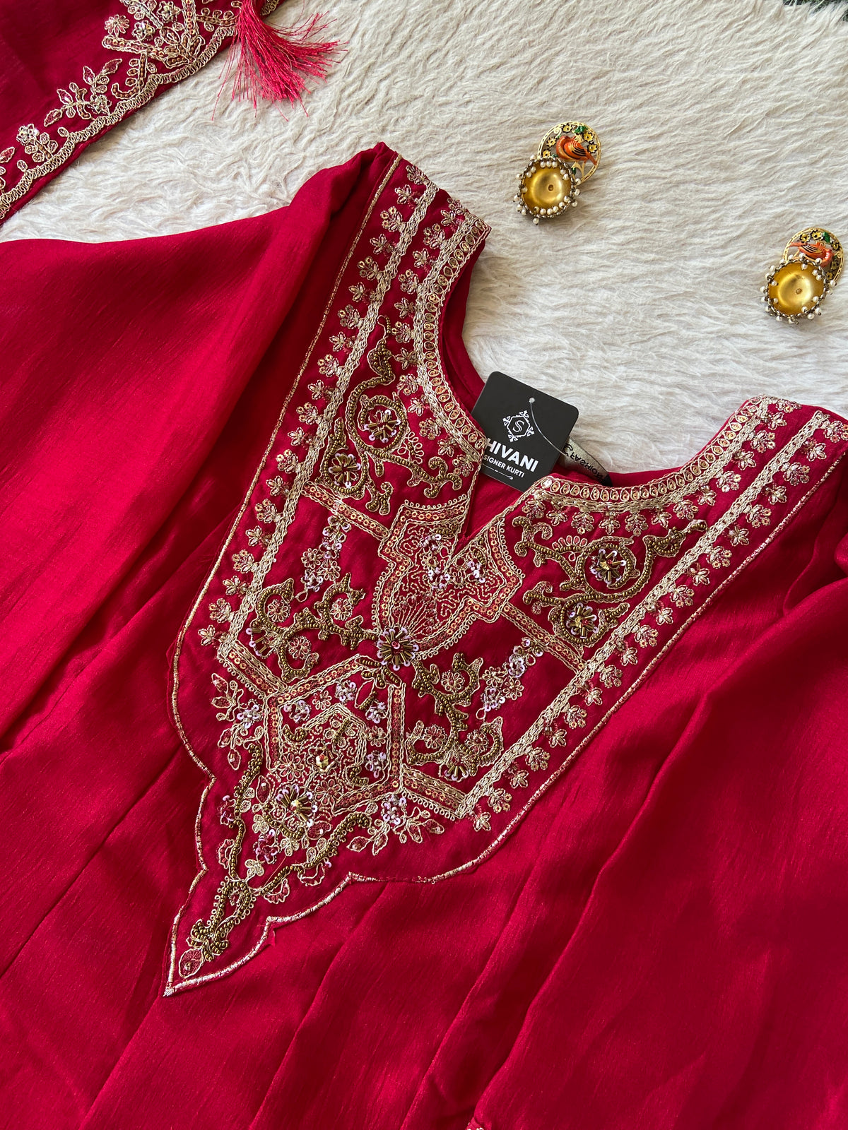Embroidery Work Anarkali Kurti With Palazzo And Dupatta. Silk Suit Sets For Women Online India. Shop the Latest Festive Summer Collection at Shivani Designer Kurti.
