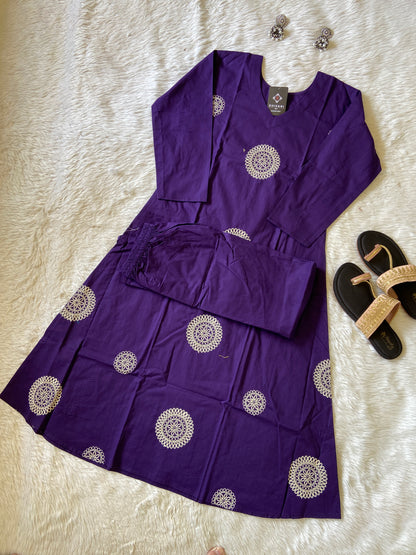 White Embroidery Work With Matching Palazzo. Cotton Aline Kurti Sets For Women