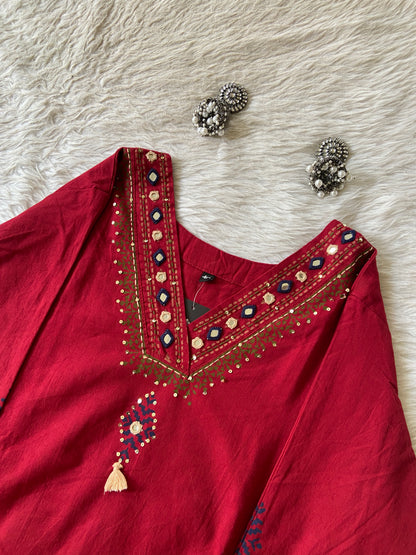 Mirror Work Aline Cotton Kurti And Palazzo (Gamthi Pair). Cotton Kurti Sets For Women Online India. Shop the Latest Festive Summer Collection at Shivani Designer Kurti.