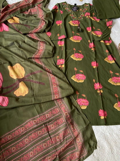 Cotton Straight Cut Kurti With Palazzo And Dupatta. Cotton Suit Sets For Women Online India. Shop the Latest Festive Summer Collection at Shivani Designer Kurti.